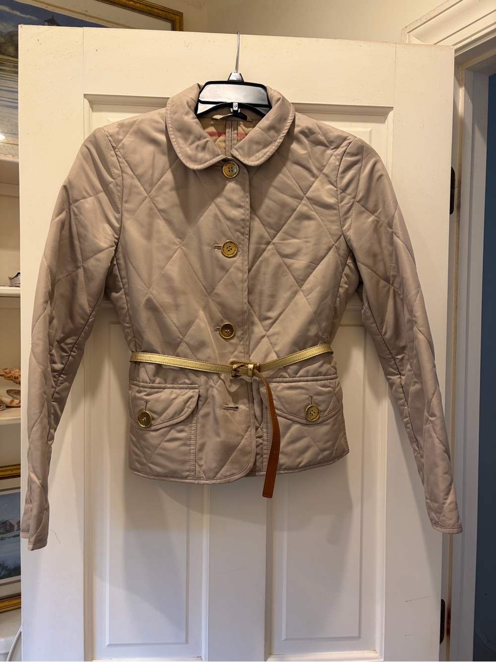 Burberry Quilted Beige Women's Belted Jacket